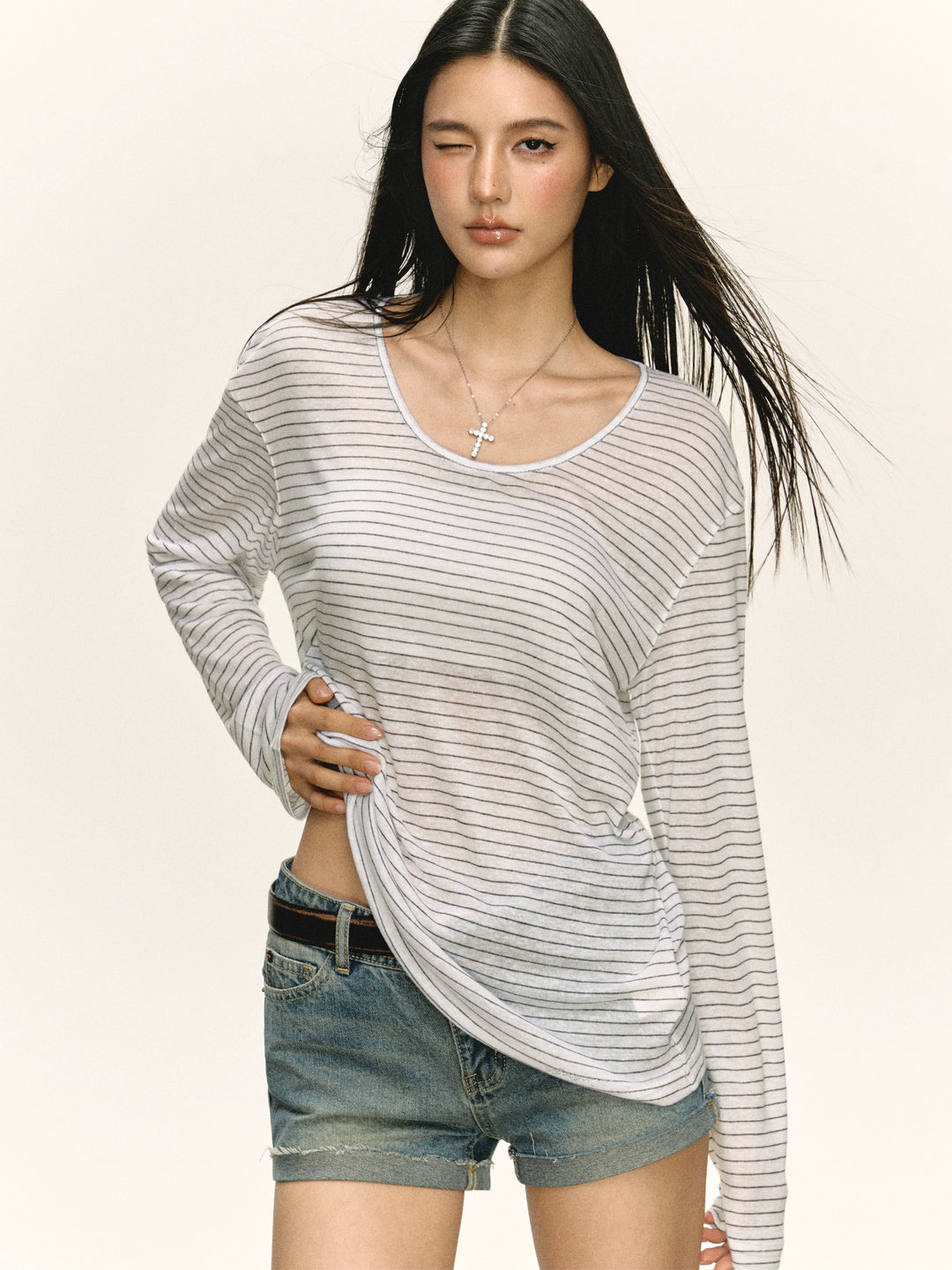 Striped Long Sleeve Lightweight Top