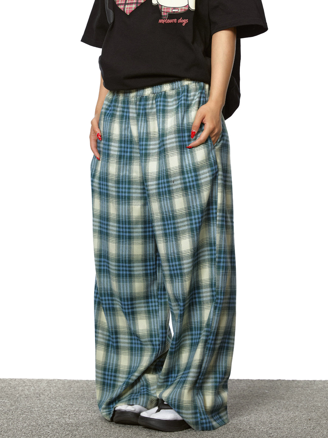 Plaid Straight Loose Wide Leg Pants