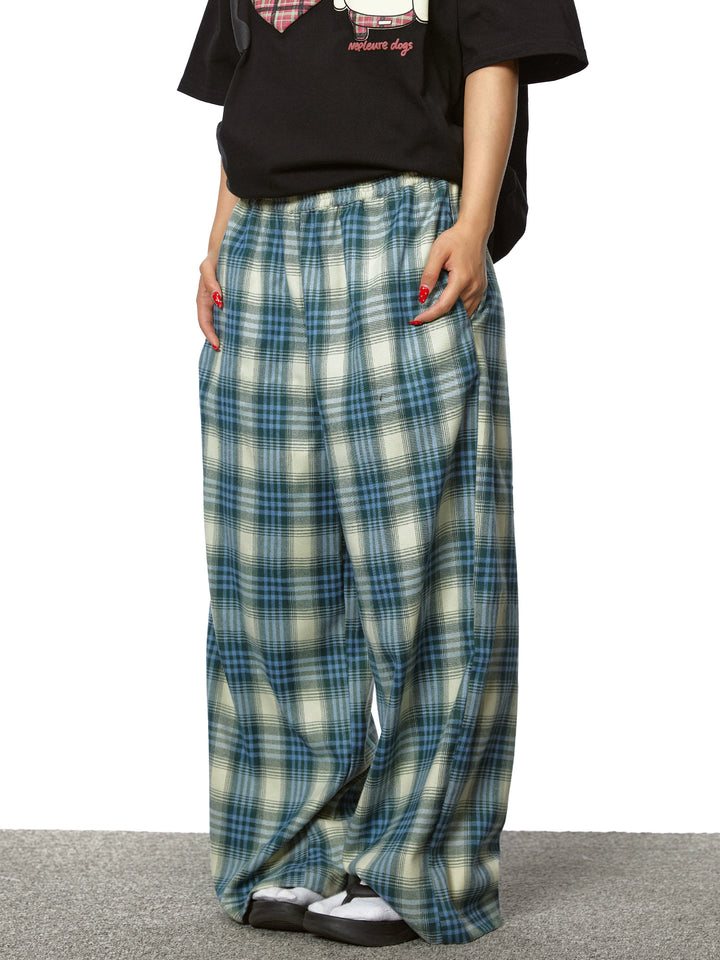 Plaid Straight Loose Wide Leg Pants