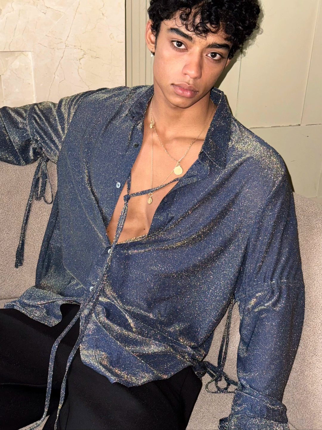 Sparkling Lightweight Loose Fit Long Sleeve Shirt