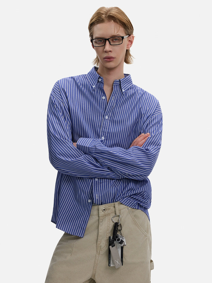 Stribet langærmet løs skjorte