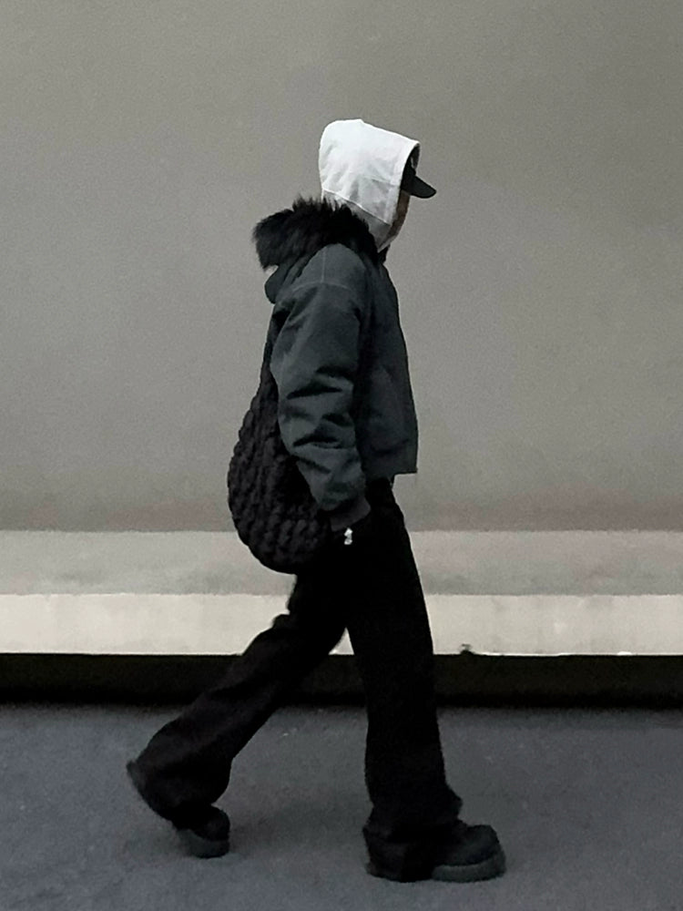 Hooded Bomber Jacket with Fur Collar