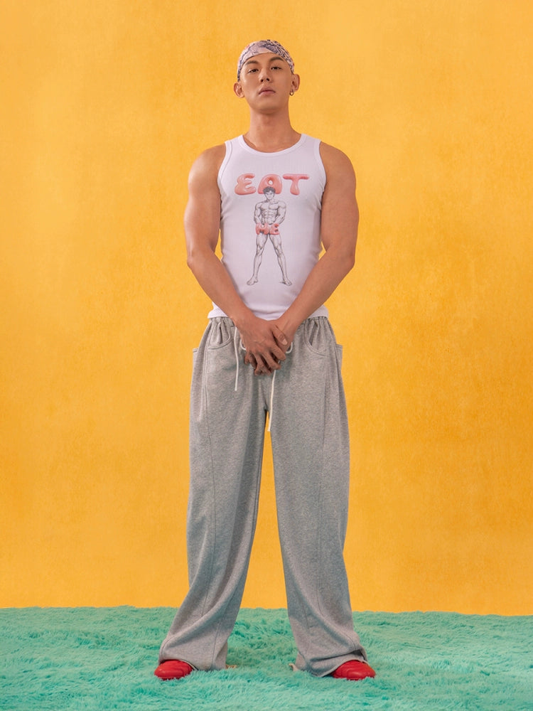 Terry Cloth Wide Leg Drawstring Pants