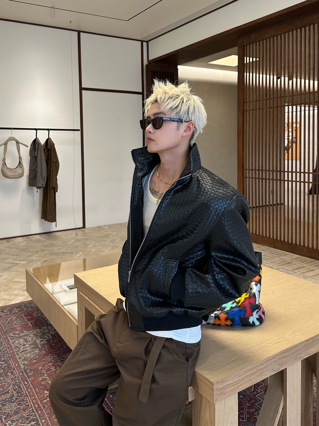 Chaqueta de solapa de jacquard a cuadros