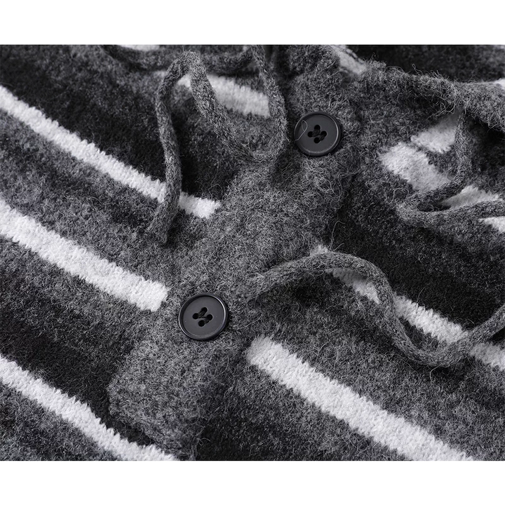 Striped Loose-Fit Hooded Knit Sweatshirt