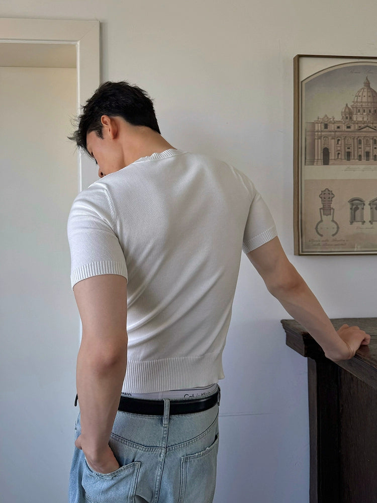 Slim Fit Knit Short Sleeve Cardigan