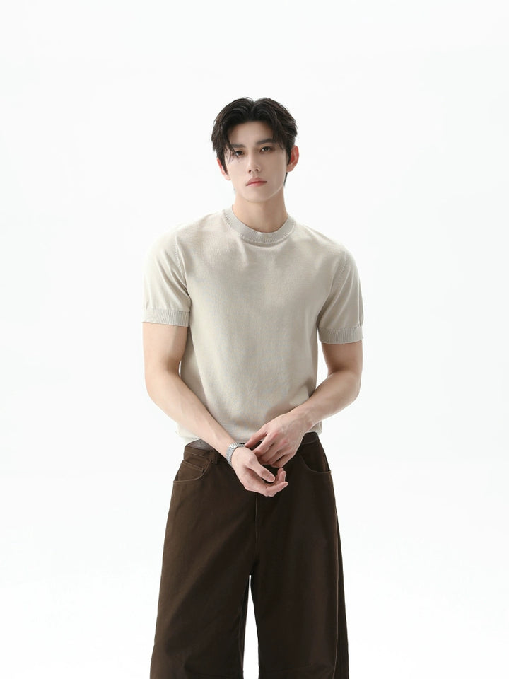 Ice Silk Boxy Knit Short-Sleeve T-shirt