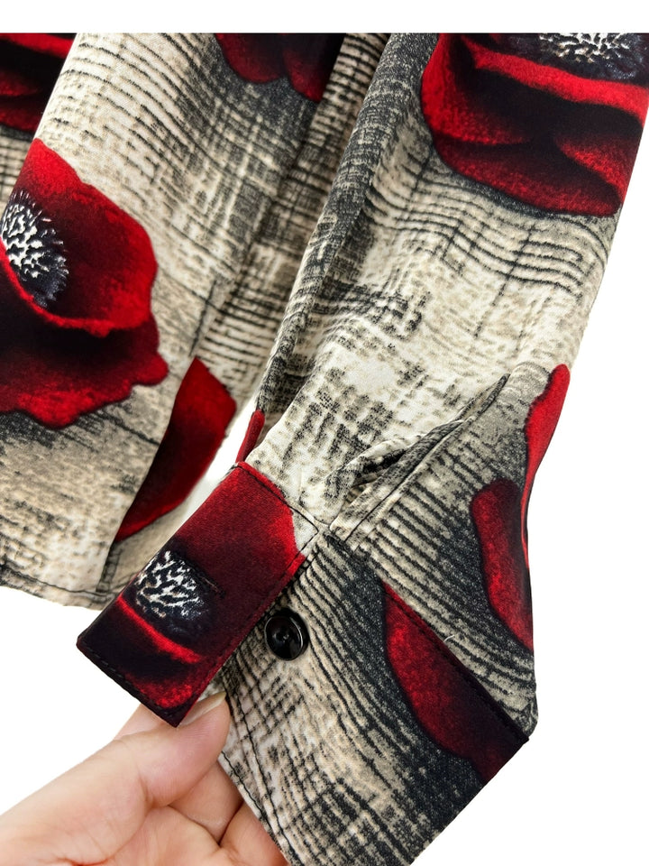 Rose Print Loose Fit Button Up Shirt