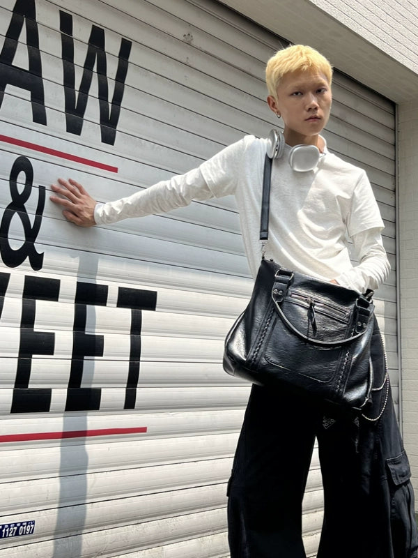 Faux Leather Shoulder Tote Bag