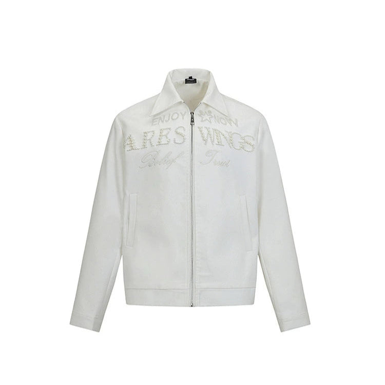 Pearl Letter Zipper Short Jacket