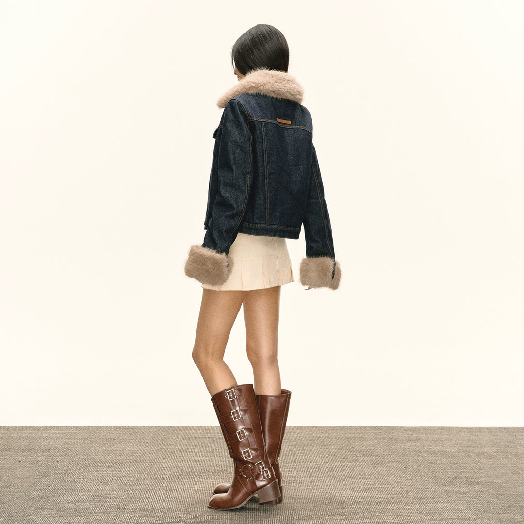 Faux Fur Trim Denim Jacket
