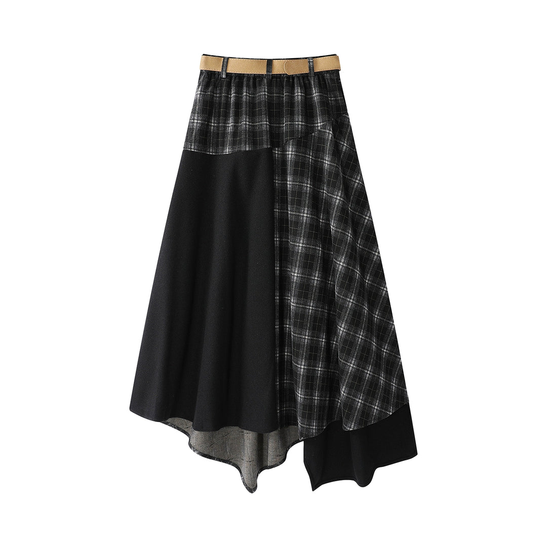 Plaid Asymmetrical Midi Skirt