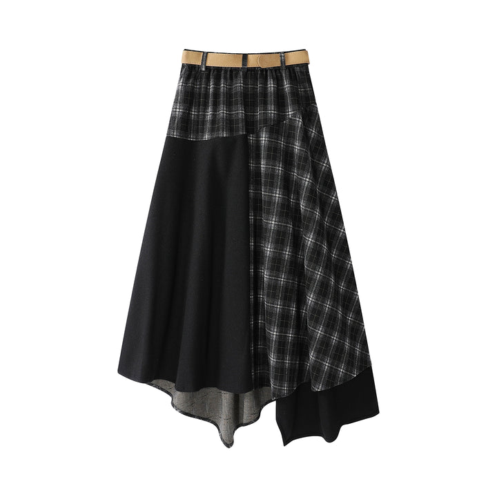 Plaid Asymmetrical Midi Skirt