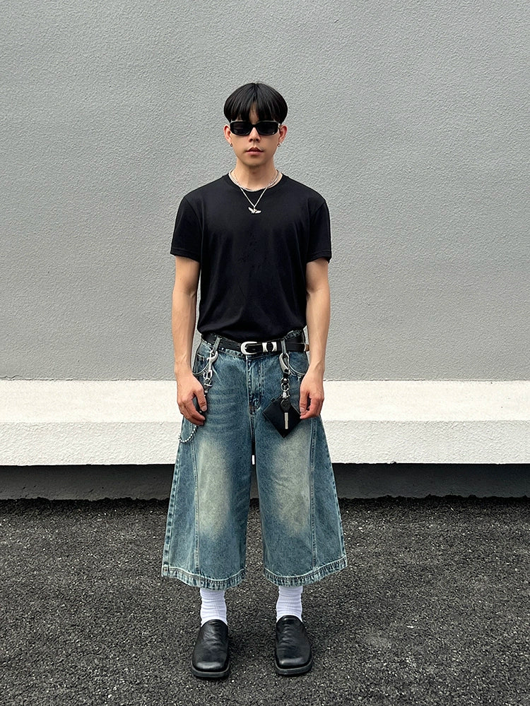 Slidte bredbenede cropped denim bukser
