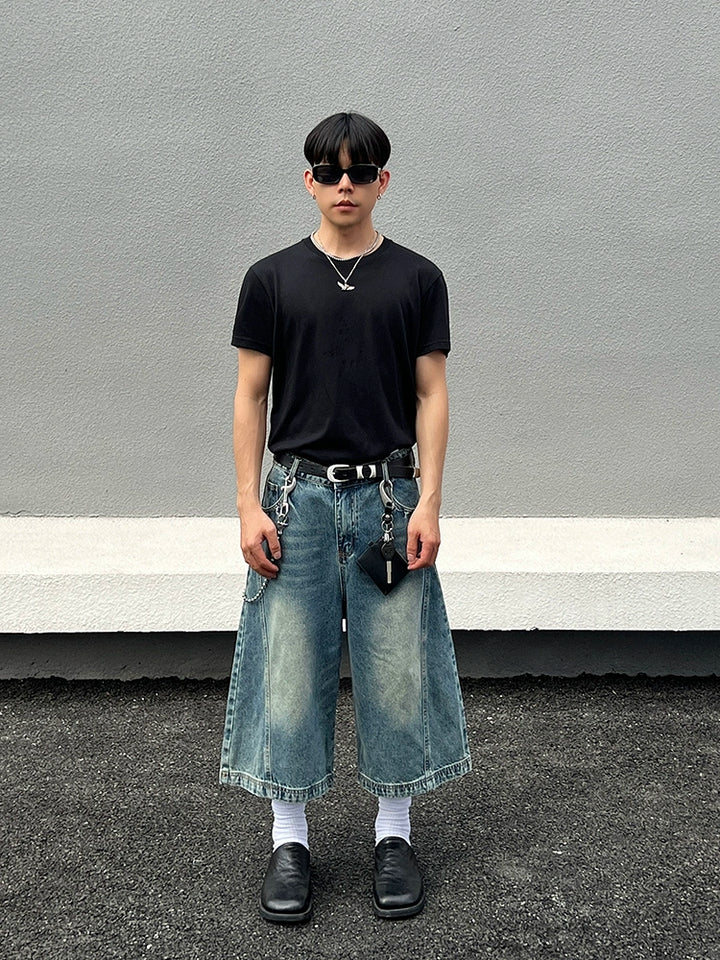 Slidte bredbenede cropped denim bukser