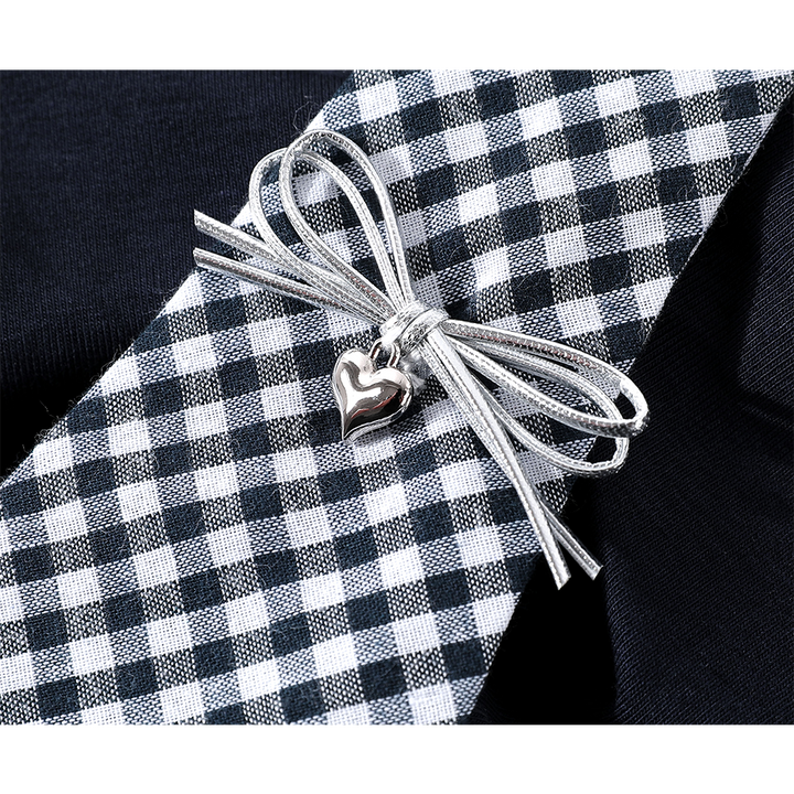 Korean Style Plaid Tie V-Neck Top