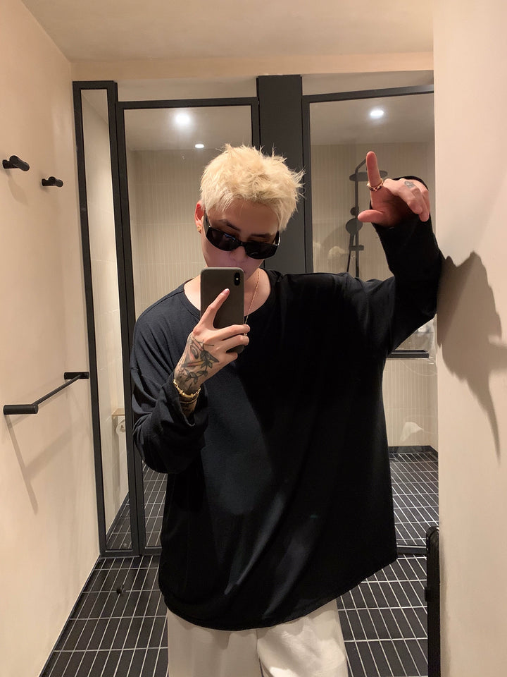 Camisa de pullover de manga larga de corte holgado