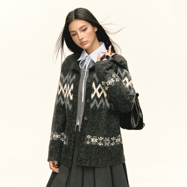 Knit Diamond Pattern Cardigan