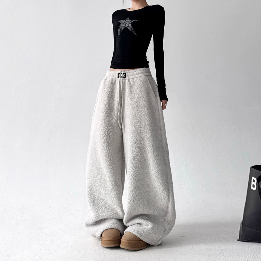 Polar Fleece Wide-Leg Casual Pants