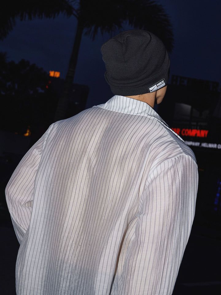 Stand Collar Loose Striped Shirt