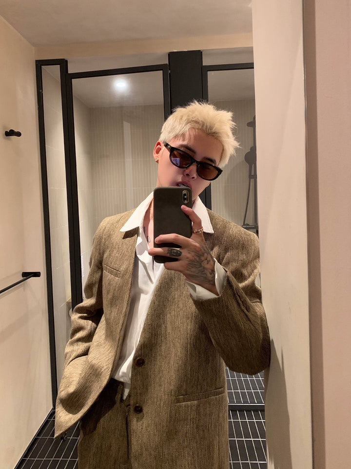 Veste de costume sans col à coupe ample et pantalon
