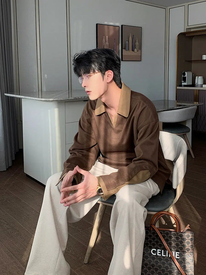 Lapel Long-sleeved Two-piece Pullover