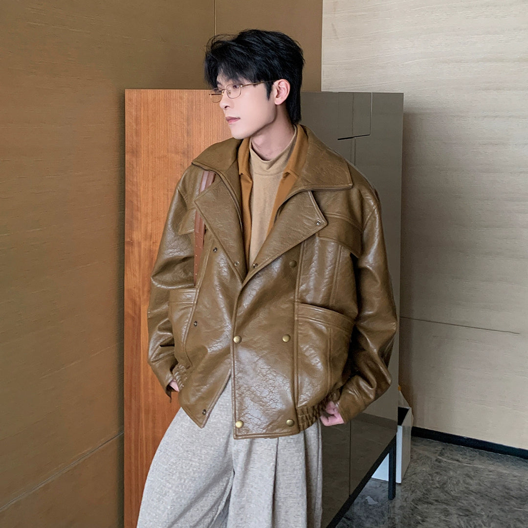 Textured PU Leather Pilot Jacket