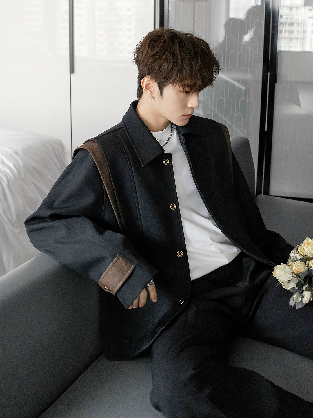 Contrast Trim Shoulder Detail Jacket