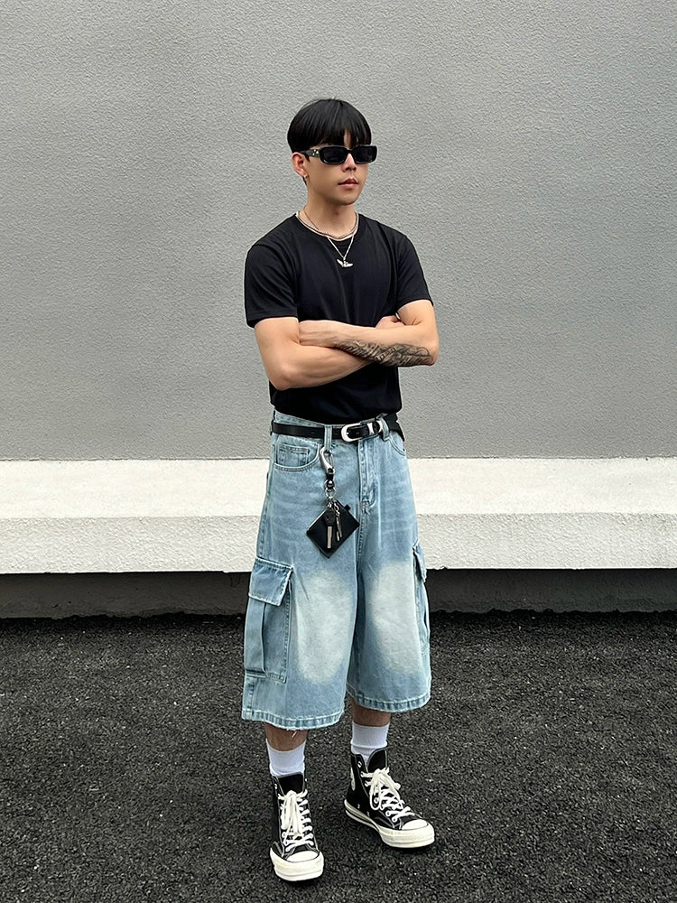 Loose Denim Cargo Shorts