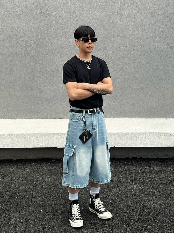 Loose Denim Cargo Shorts