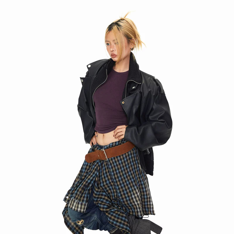 Patchwork Leather Motorcycle Jacket