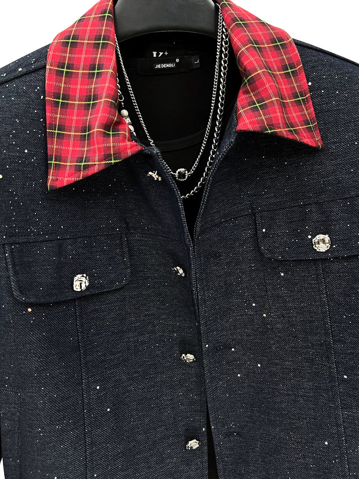 Plaid Collar Jacket and Pants