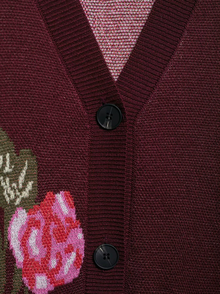 קרדיגן עם כפתורים מצמר ג'קארד פרחוני