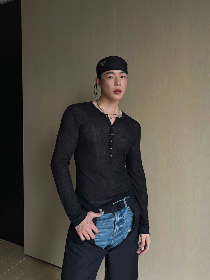 Slim Fit V-Neck Long Sleeve Polo Shirt