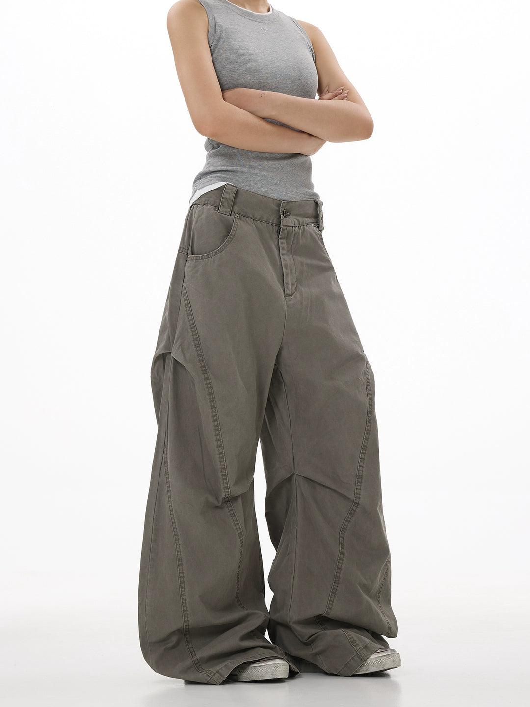 Deconstructed Loose Wide-Leg Pants