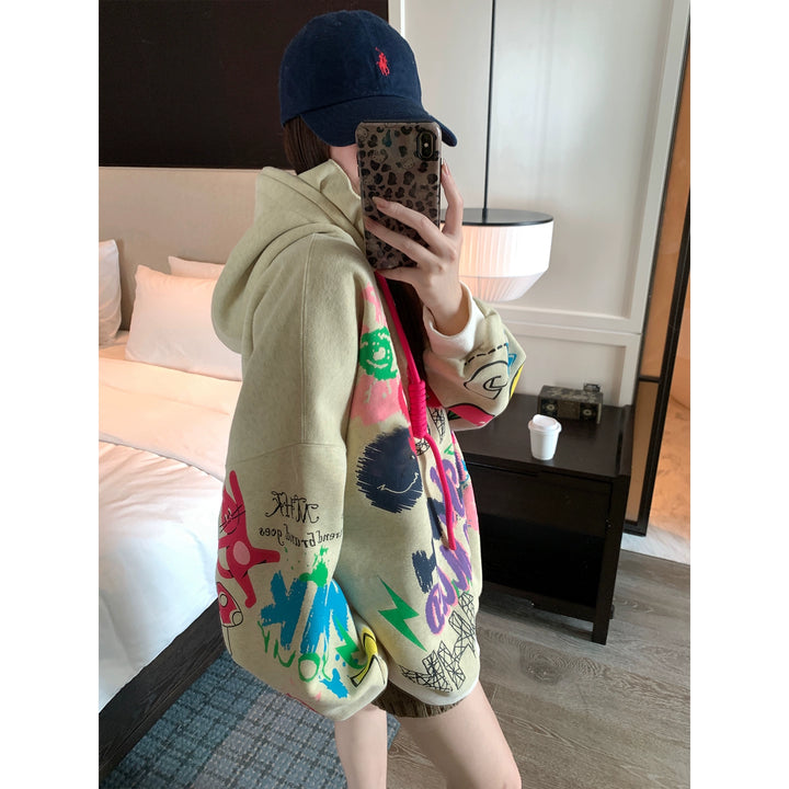 Graffiti Print Oversized Hooded Sweatshirt