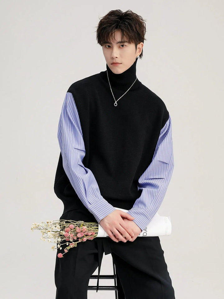 Turtleneck Sweater with Striped Sleeves