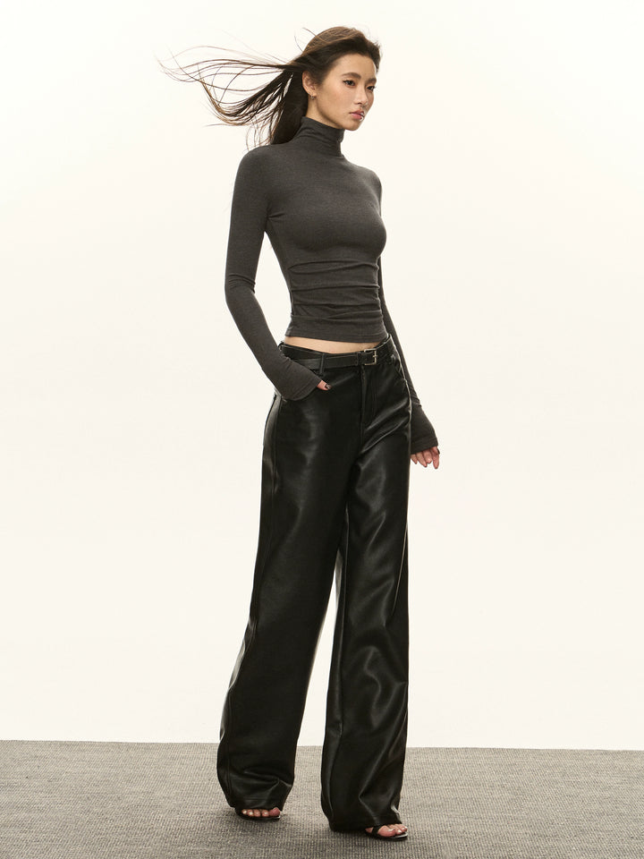 Brede Leg Faux Leren Broek