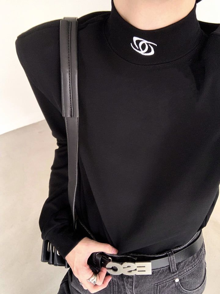 Long-Sleeve Turtleneck with Shoulder Pads
