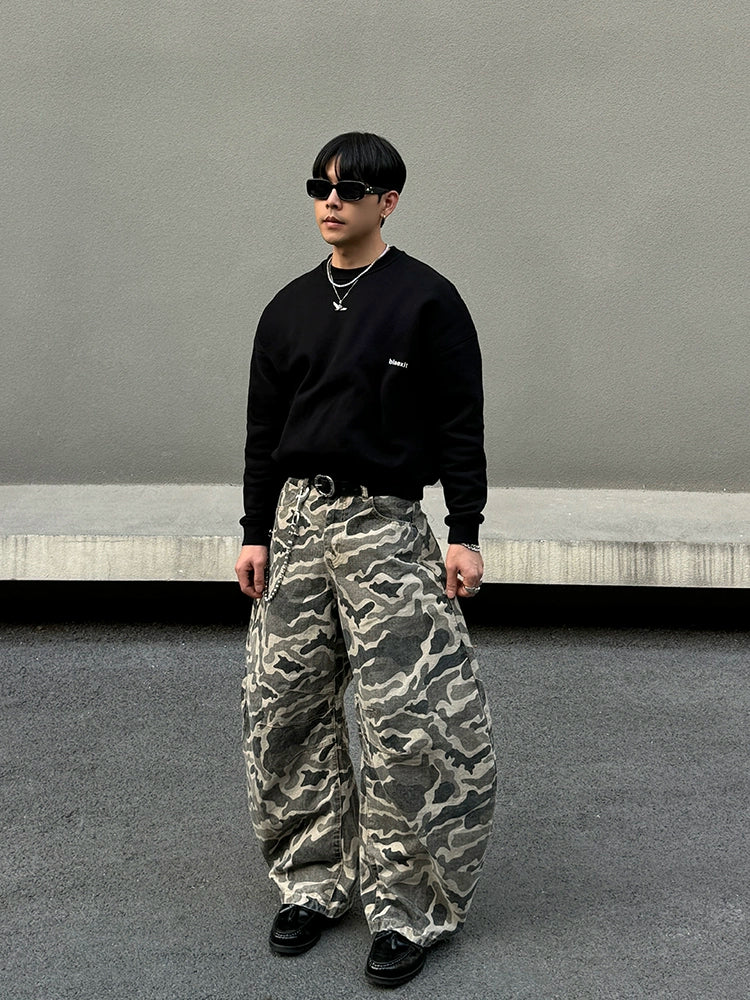 Baggy camouflage casual rechte broek