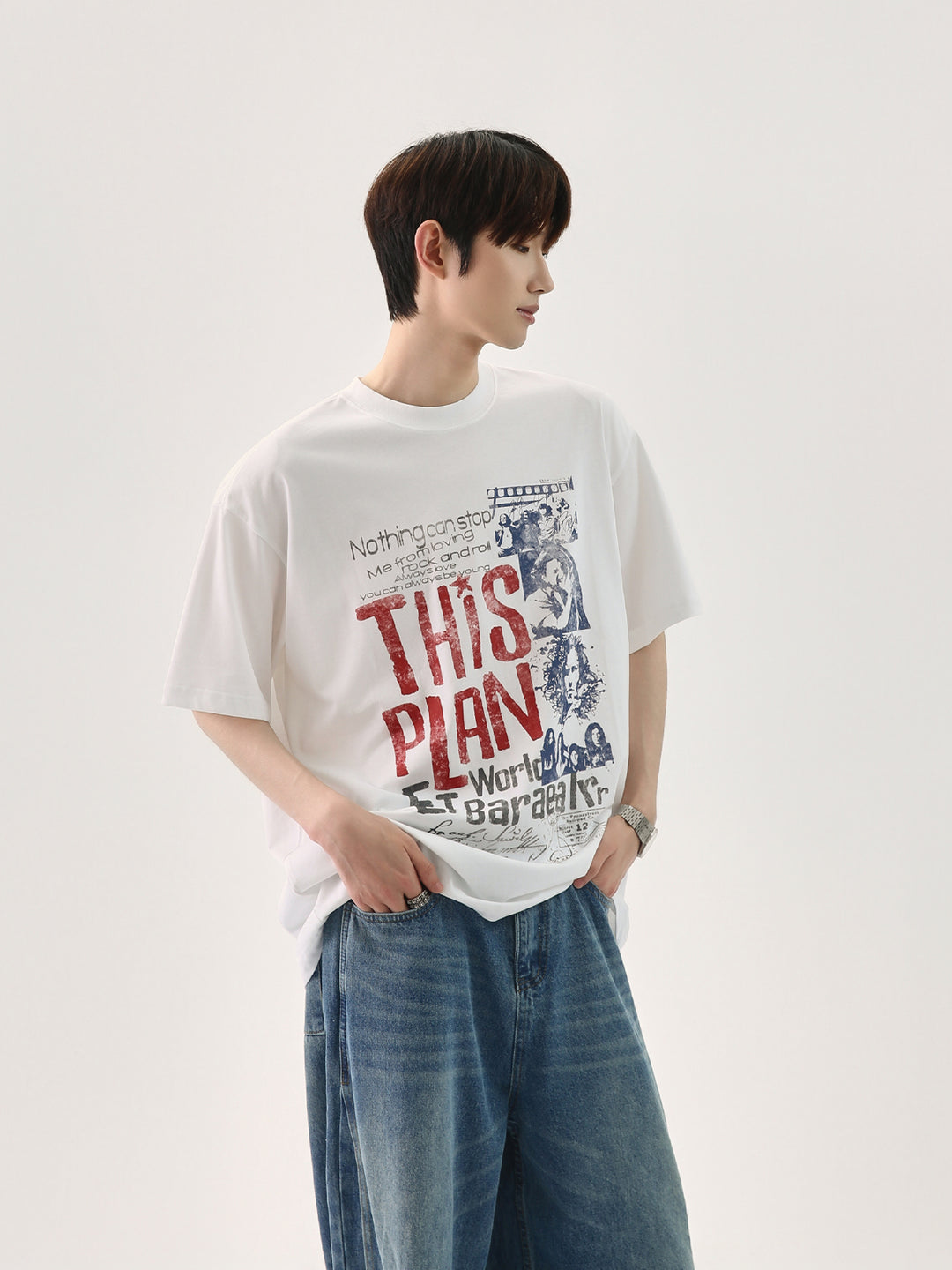 レトロダメージグラフィックルーズTシャツ