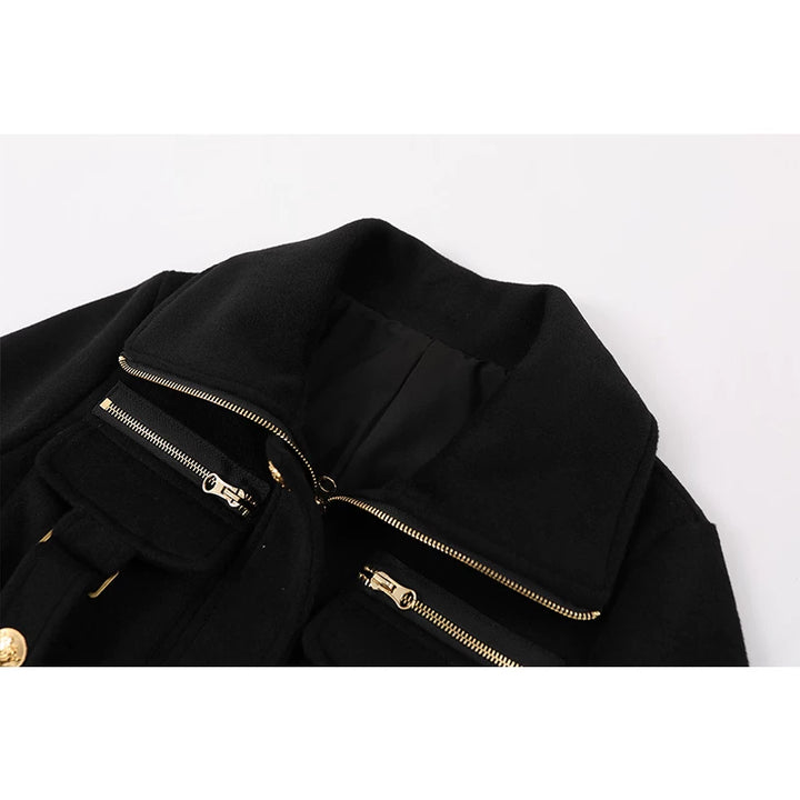 Stand Collar Jacket and Straight Pants