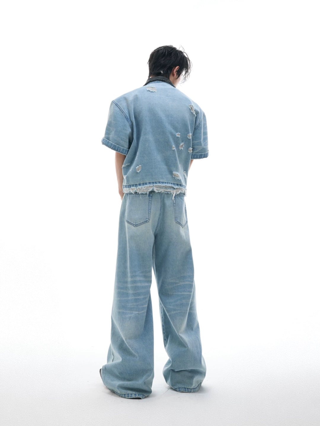 Zip Denim Jacket and High Waist Pants