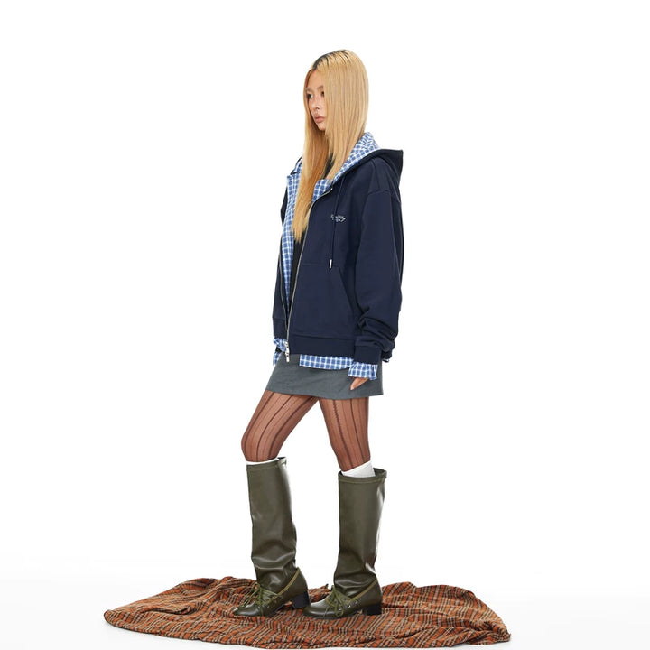 Plaid Patchwork Hooded Cardigan