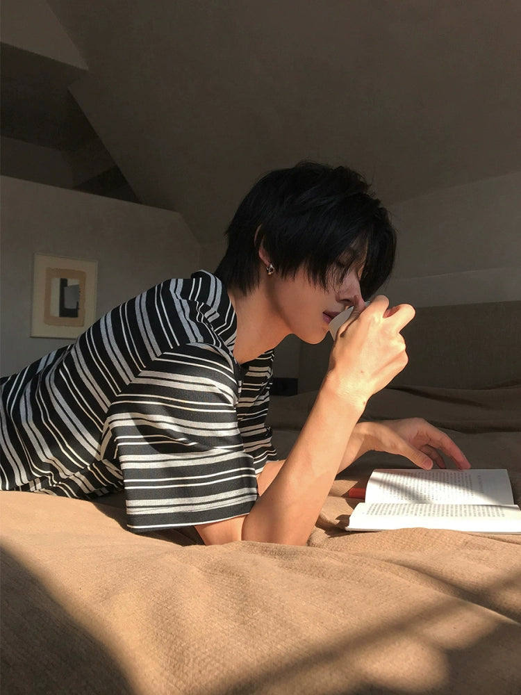 Striped Round Neck Loose Fit T-shirt