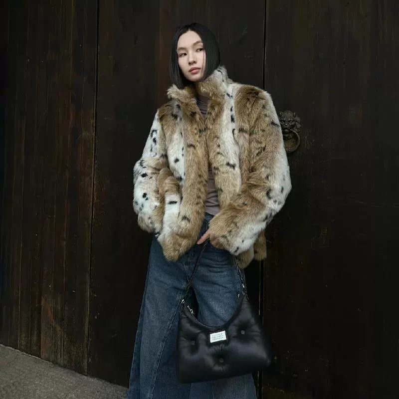 Leopard Print Faux Fur Winter Coat