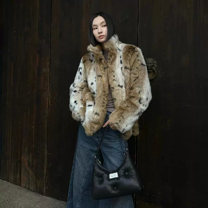 Leopard Print Faux Fur Winter Coat