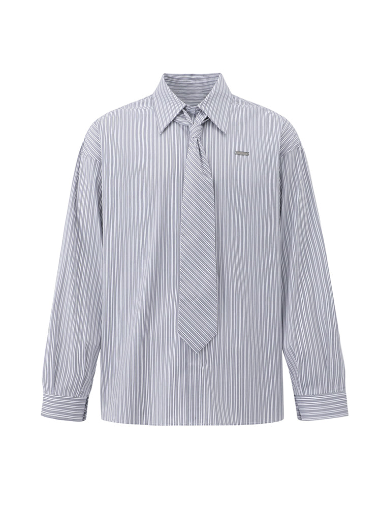 Striped Long-Sleeve Shirt with Tie