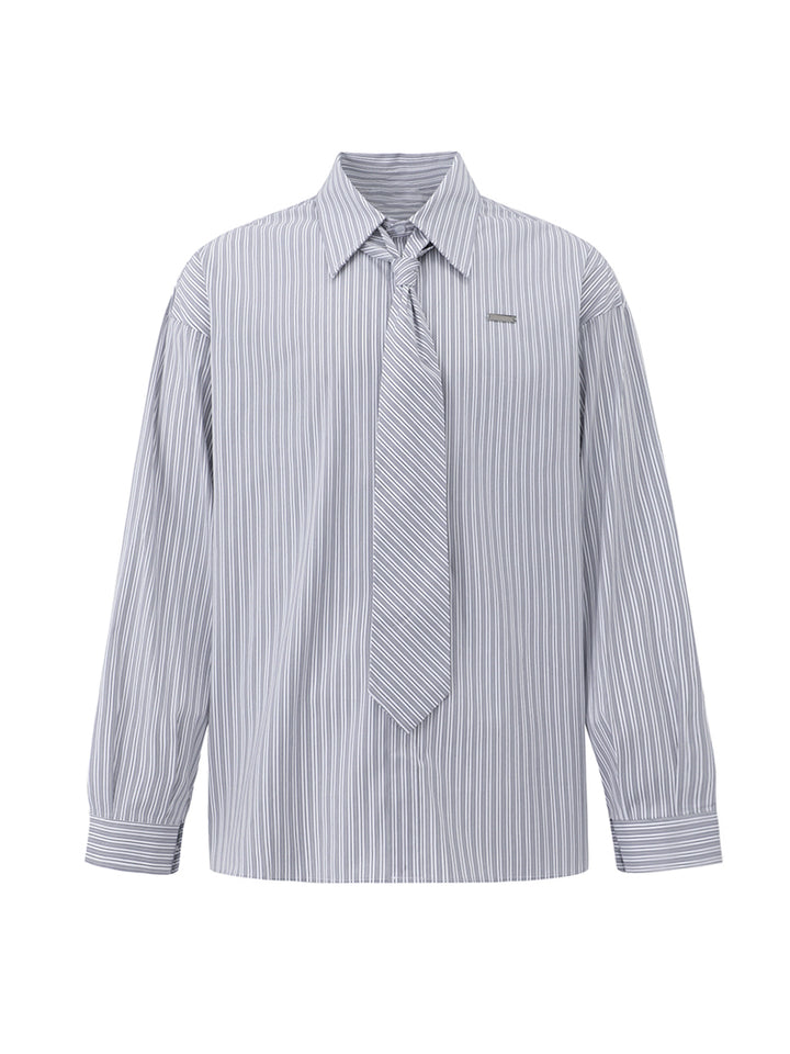 Striped Long-Sleeve Shirt with Tie