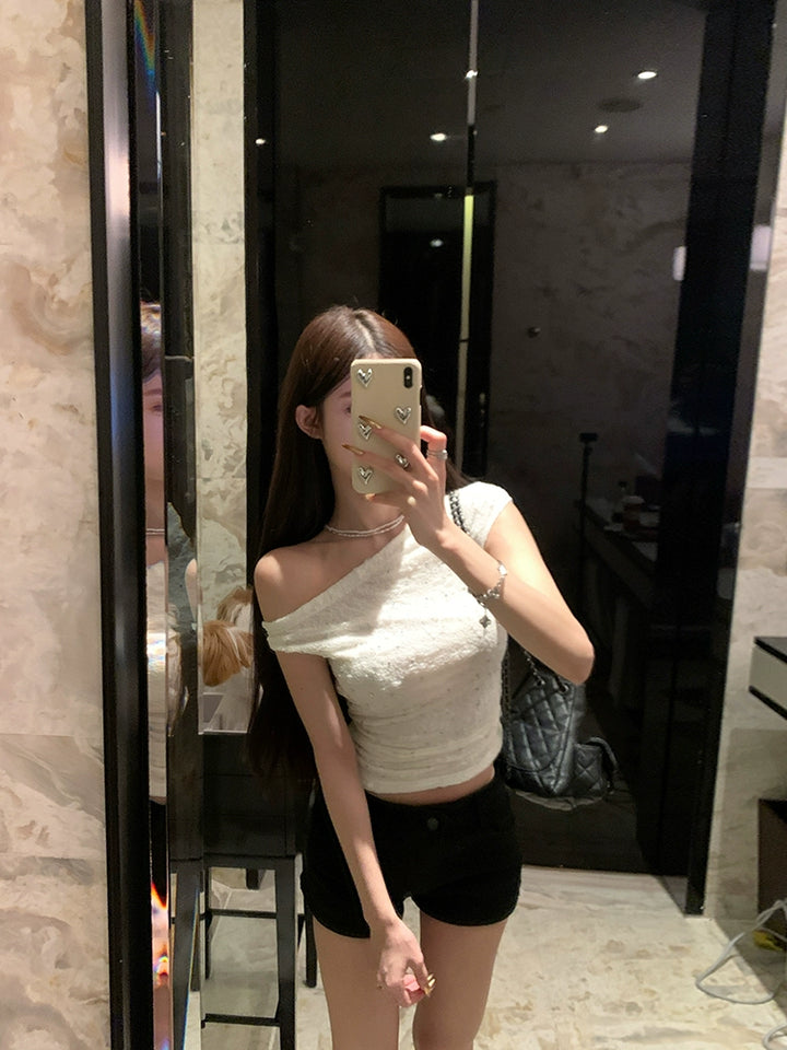 Lace Off Shoulder Fitted Short Sleeve Top